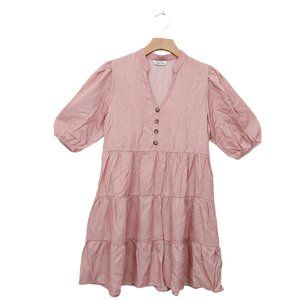 Speechless Womens Rose Tiered Dress Size XS Puffer Sleeve Knee Length A-Line